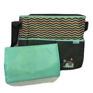 Baby Boom Elephant Diaper Bag w/ Changing Pad 8 pockets New no Tags Gray Mint.